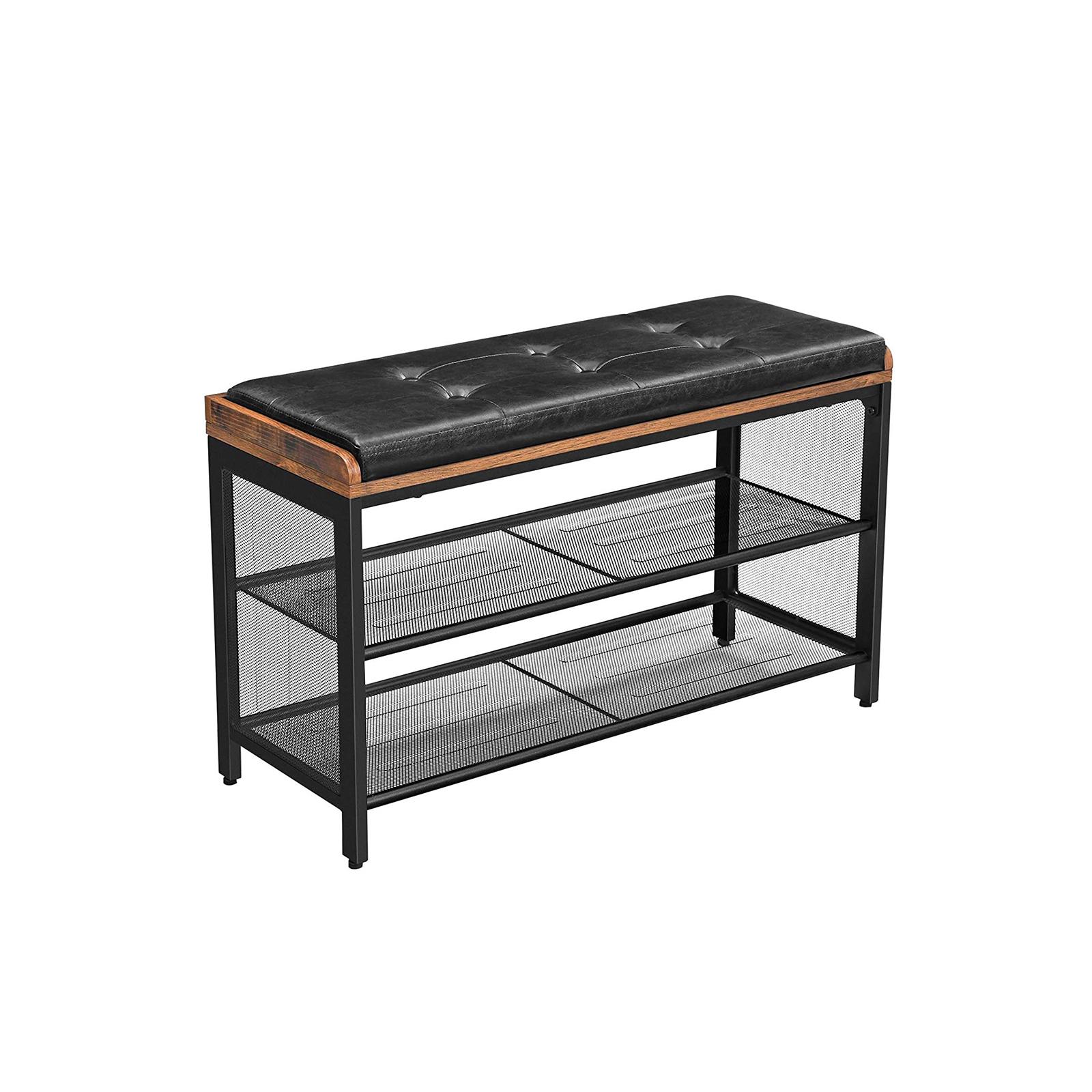 Skobænk med hynde – VASAGLE, metal/kunstlæder, 80 × 30 × 48 cm, industriel stil, rustik brun/sort