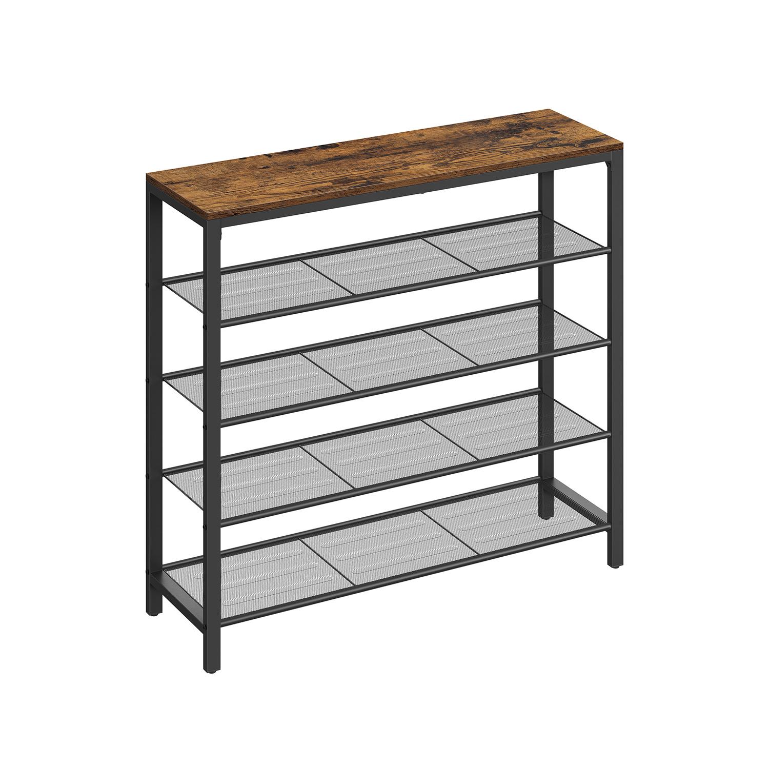 Skostativ med 4 net-hylder – VASAGLE, industrielt, rustik brun/sort billede