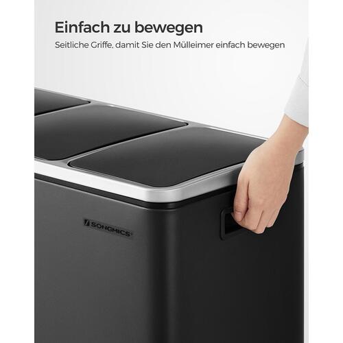 Skraldespand til affaldssortering 3 x 18 l – SONGMICS pedalspand, sort