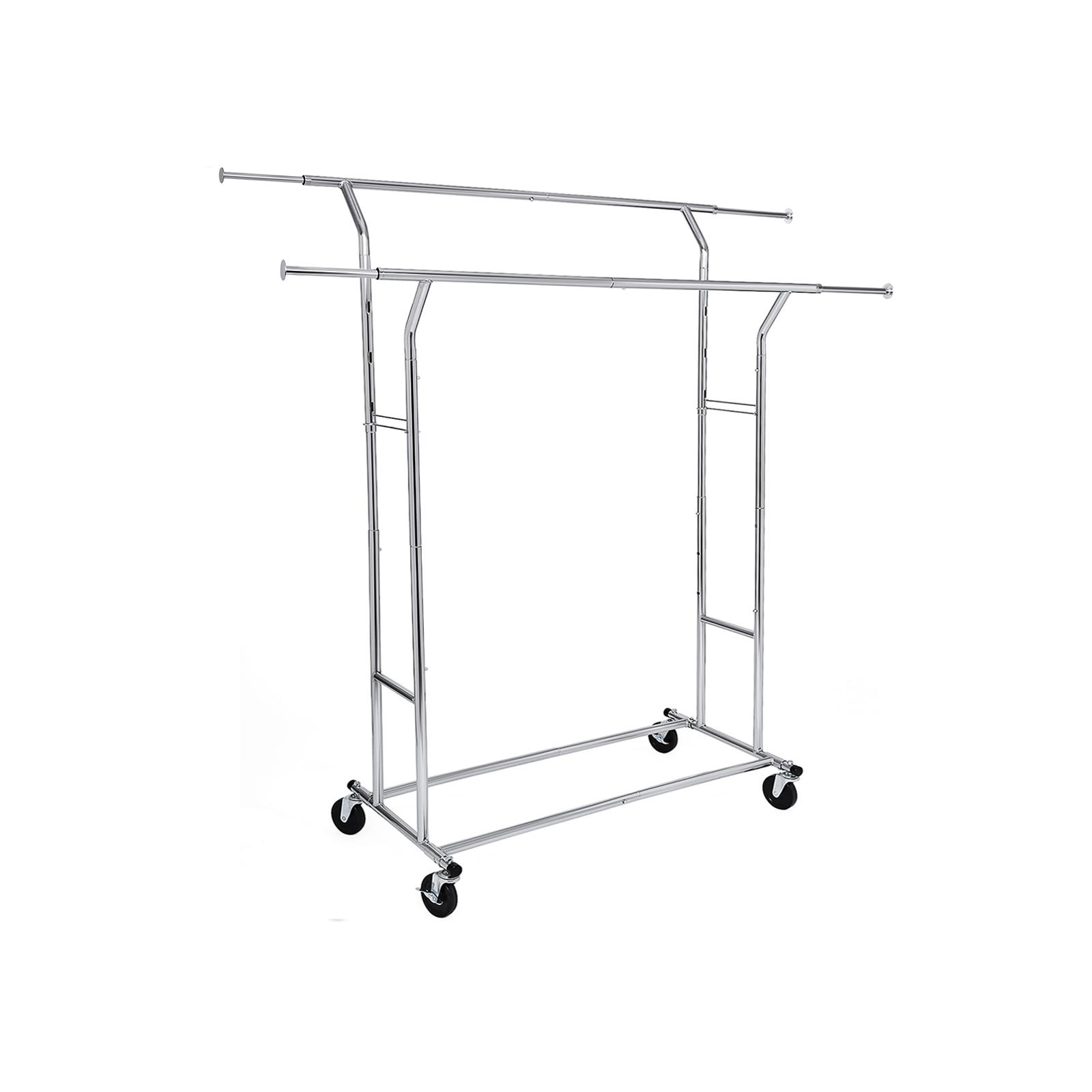 Tøjstativ på hjul Heavy Duty 110 kg, justerbar længde 129-169 cm, krom billede