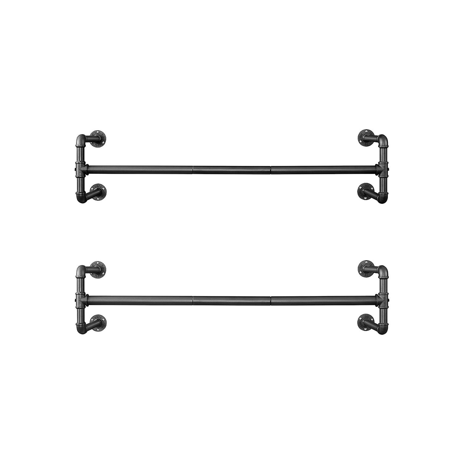 Tøjstativ til væg – SONGMICS, sæt á 2, industriel rørstang, pladsbesparende, 110 × 30 × 29,3 cm, max 60 kg pr. stativ, sort HSR64BK-02