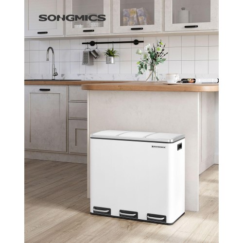 Skraldespand til affaldssortering 3 x 18 l pedalspand, hvid