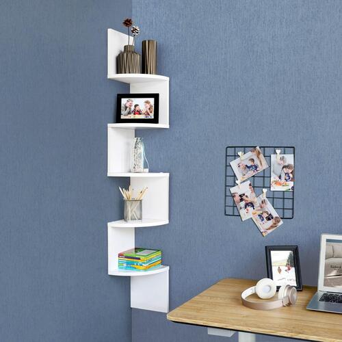 Hjørnehylde væghylde 5 niveauer – VASAGLE, zigzag design, hvid