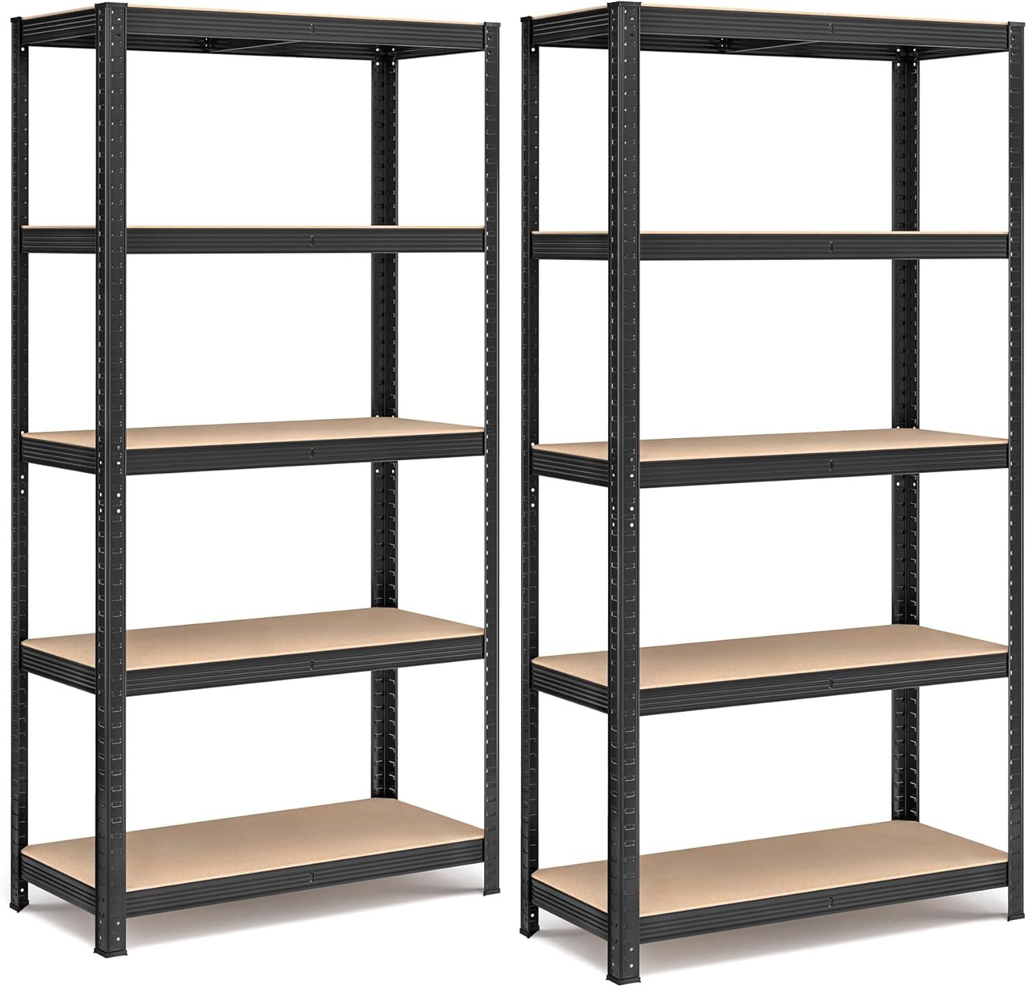 Reol til garage – SONGMICS stålhylle, 5 niveauer, sæt af 2, boltløs montering, sort