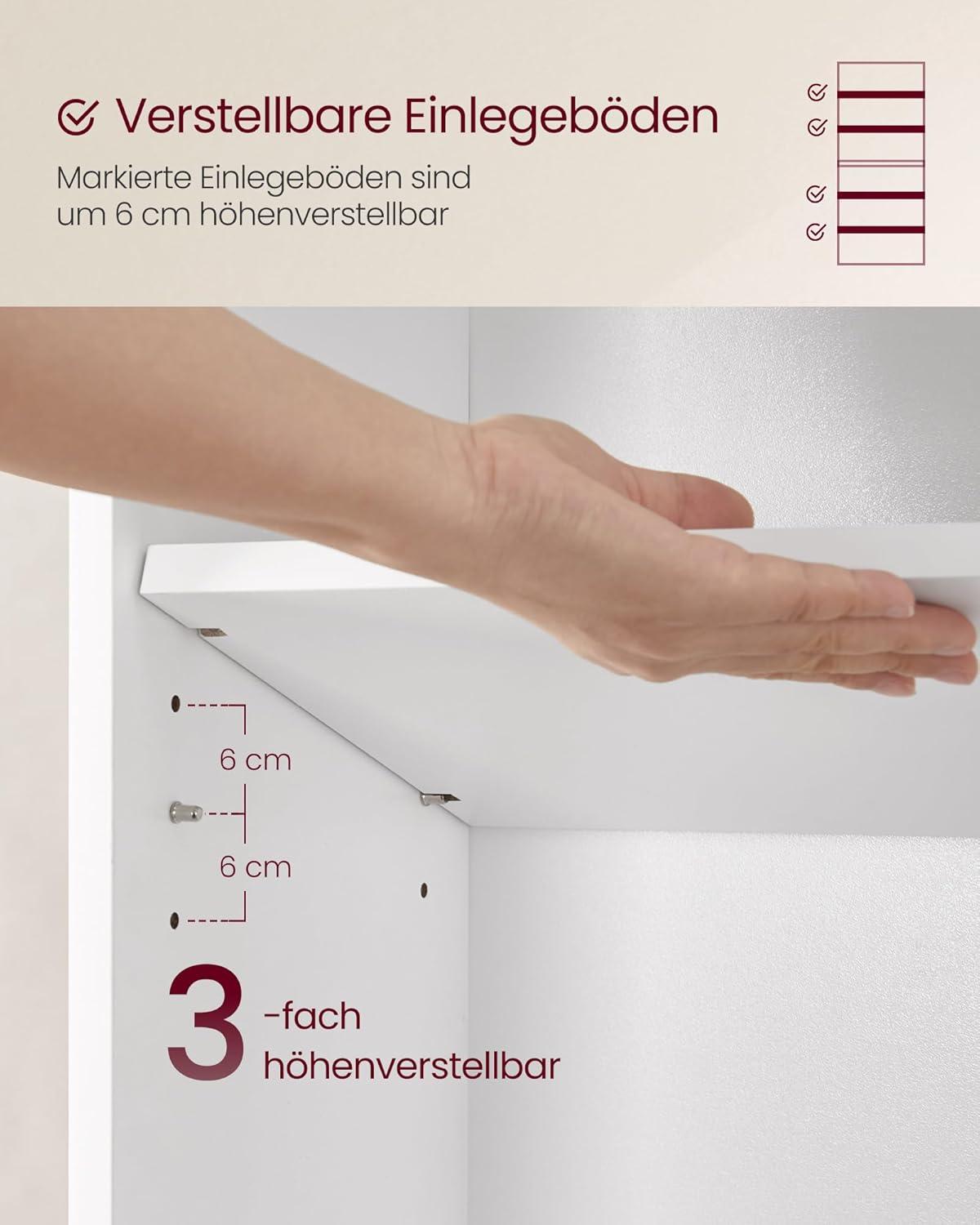 Bogreol 6 hylder – VASAGLE, skandinavisk, hvid, 24 × 60 × 178,5 cm (LBC169T14)