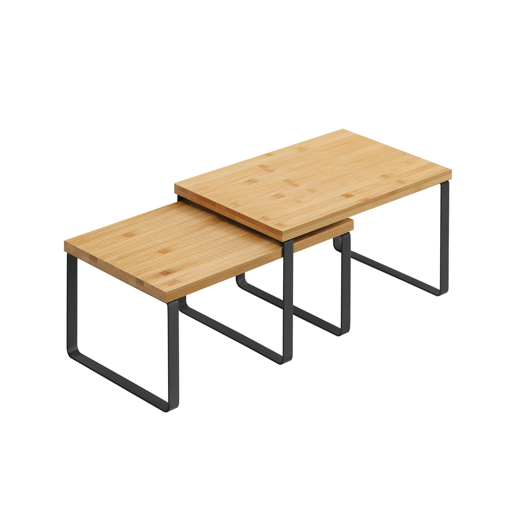 Køkkenhylder til skab – SONGMICS udtrækkelige og stabelbare krydderihylder, 2 stk., metal og bambus, sort/natur