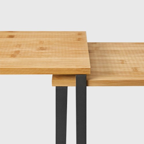 Køkkenhylder til skab udtrækkelige og stabelbare krydderihylder, 2 stk., metal og bambus, sort/natur