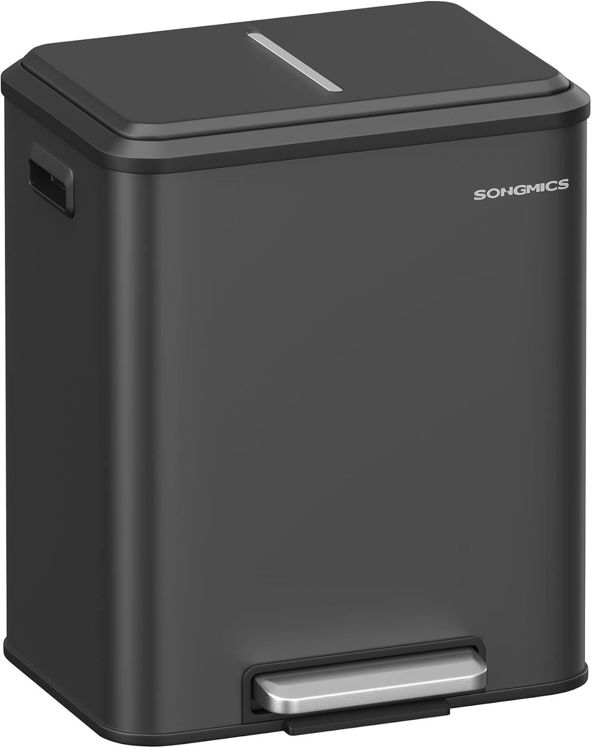 Skraldespand med pedal 2 x 15 l – SONGMICS LTB544B02, sort, rustfrit stål