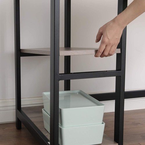 Skrivebord i L‑form hjørneskrivebord med hylder, industrielt, greige/sort