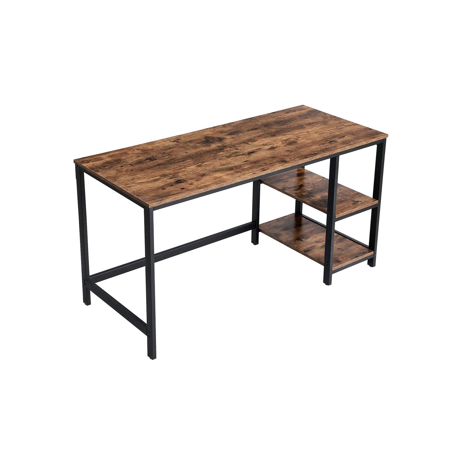 Skrivebord computerbord med 2 hylder, industrielt, rustik brun/sort (LWD55X) billede