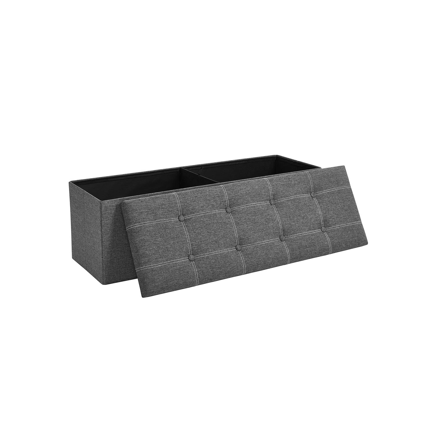 Opbevaringspuf med låg – SONGMICS, foldbar bænk 110 × 38 × 38 cm, kunstlinned, mørkegrå