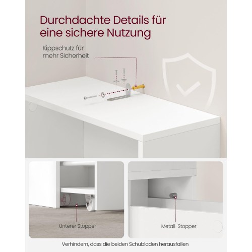 Badeværelsesskab smalt fritstående med skuffer og justerbar hylde, til små rum, hvid