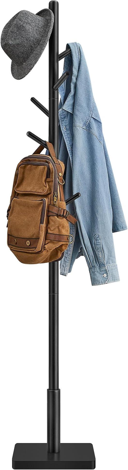 Stumtjener med 8 kroge – VASAGLE, fritstående knagerække i gummitræ, justerbar højde, blæk-sort