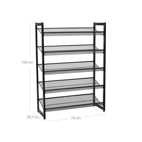 Skostativ metal 5 hylder – SONGMICS, justerbare net-hylder, sort