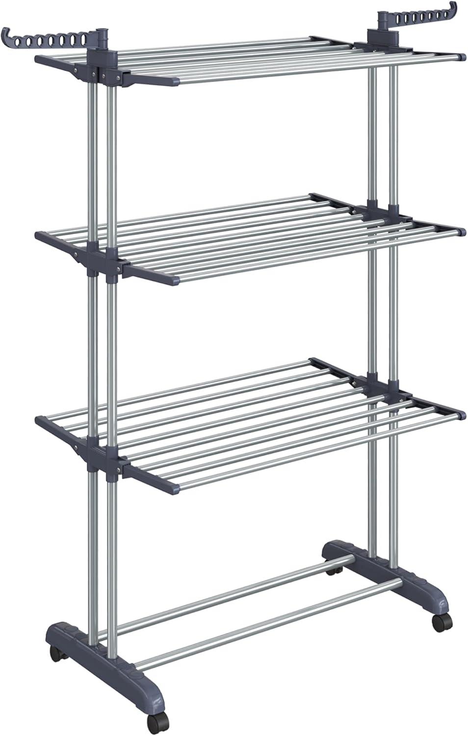 Tørrestativ med 4 niveauer på hjul grå, 64 × 126 × 172 cm billede
