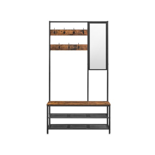 Entréreol med spejl tøjstativ i industrielt look, rustik brun/sort (HSR415B01)