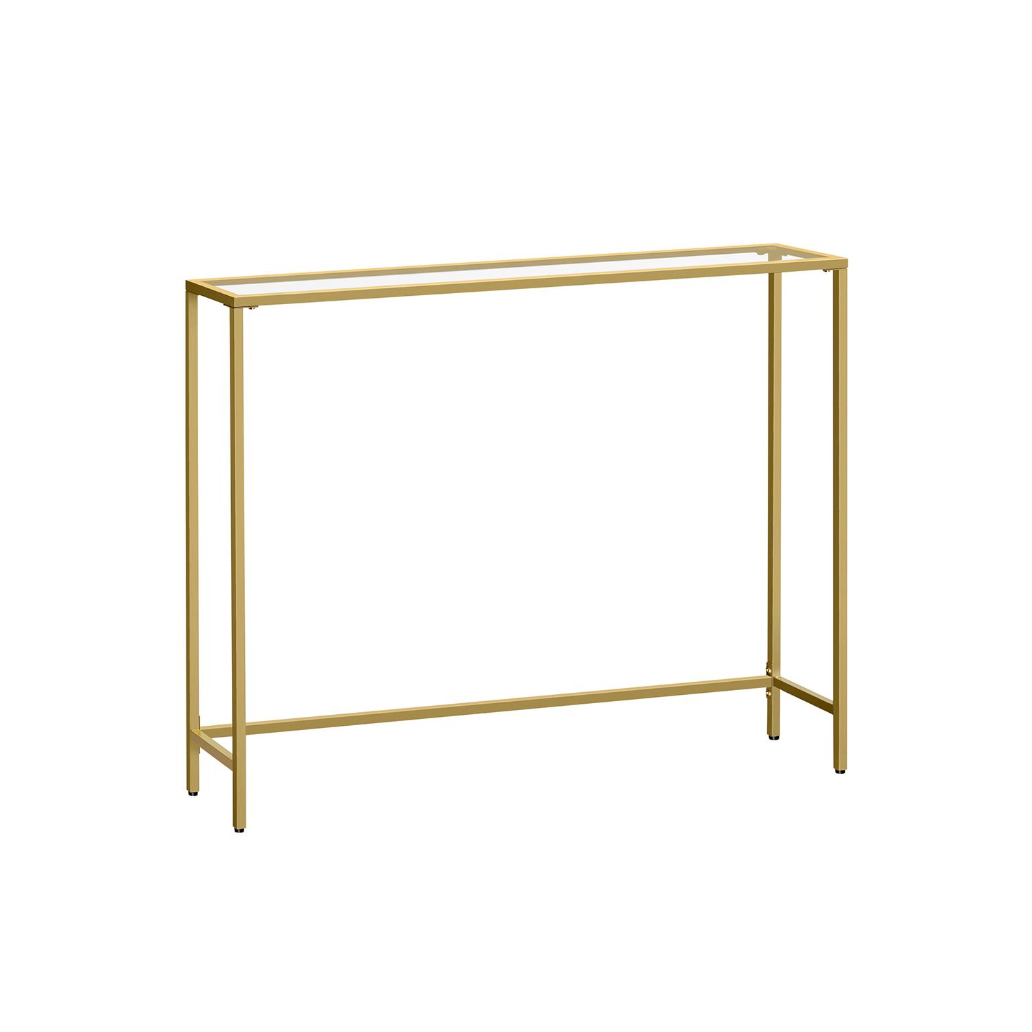 Konsolbord VASAGLE – hærdet glas og metal, justerbare ben, pale gold/transparent, 20 × 100 × 80 cm