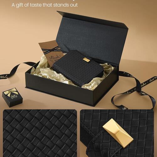 Ureetui rejse – SONGMICS HOME RONNE, 3-urs pung i flettet præget PU-læder, kompakt organizer 22 × 14,5 × 4,5 cm, Ink Black