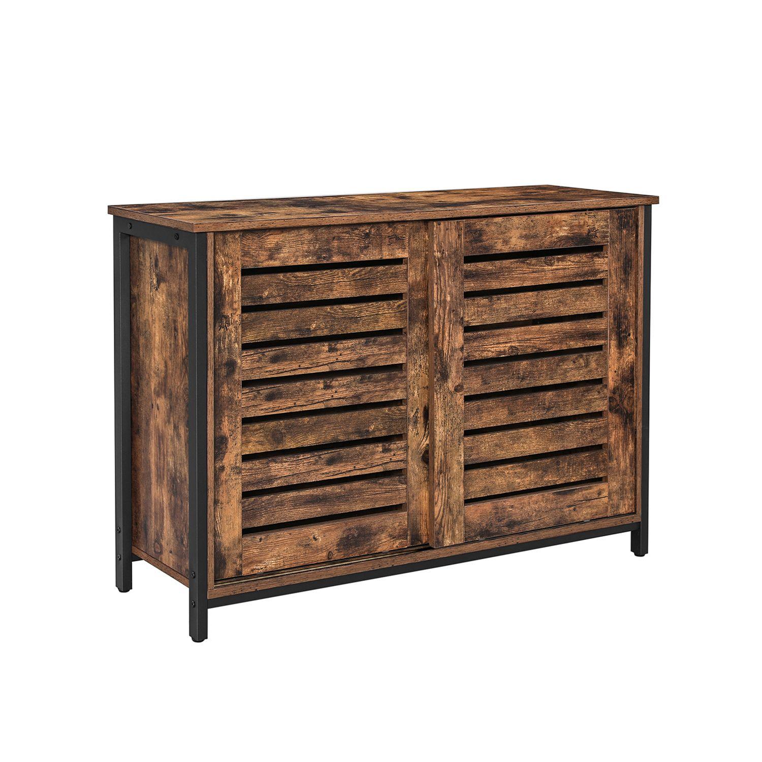 Skænk med skydelåger – VASAGLE, industrielt design, rustik brun/sort, 100 × 35 × 70 cm