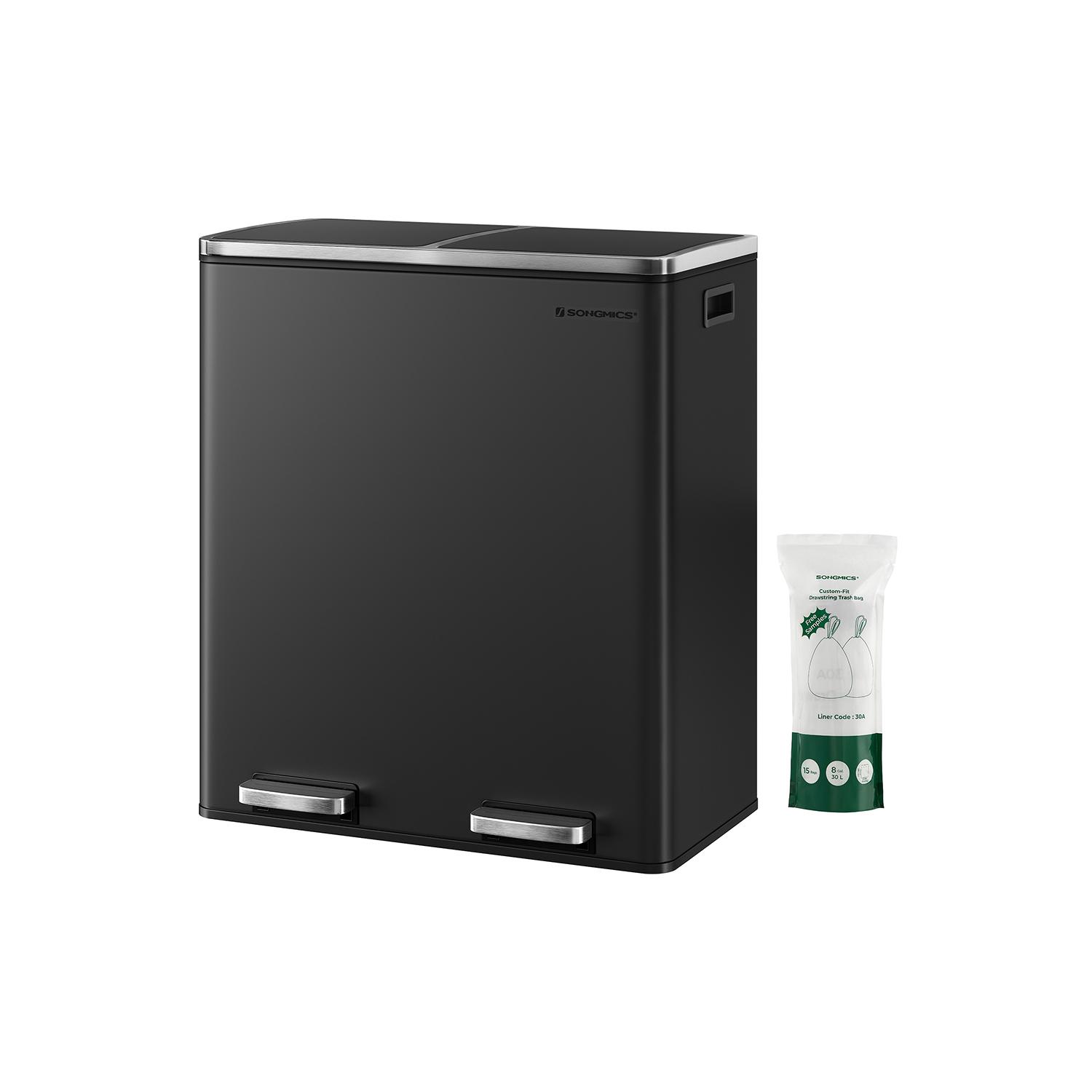 Skraldespand med dobbelt rum 2 x 30 l pedal, soft-close, sort billede