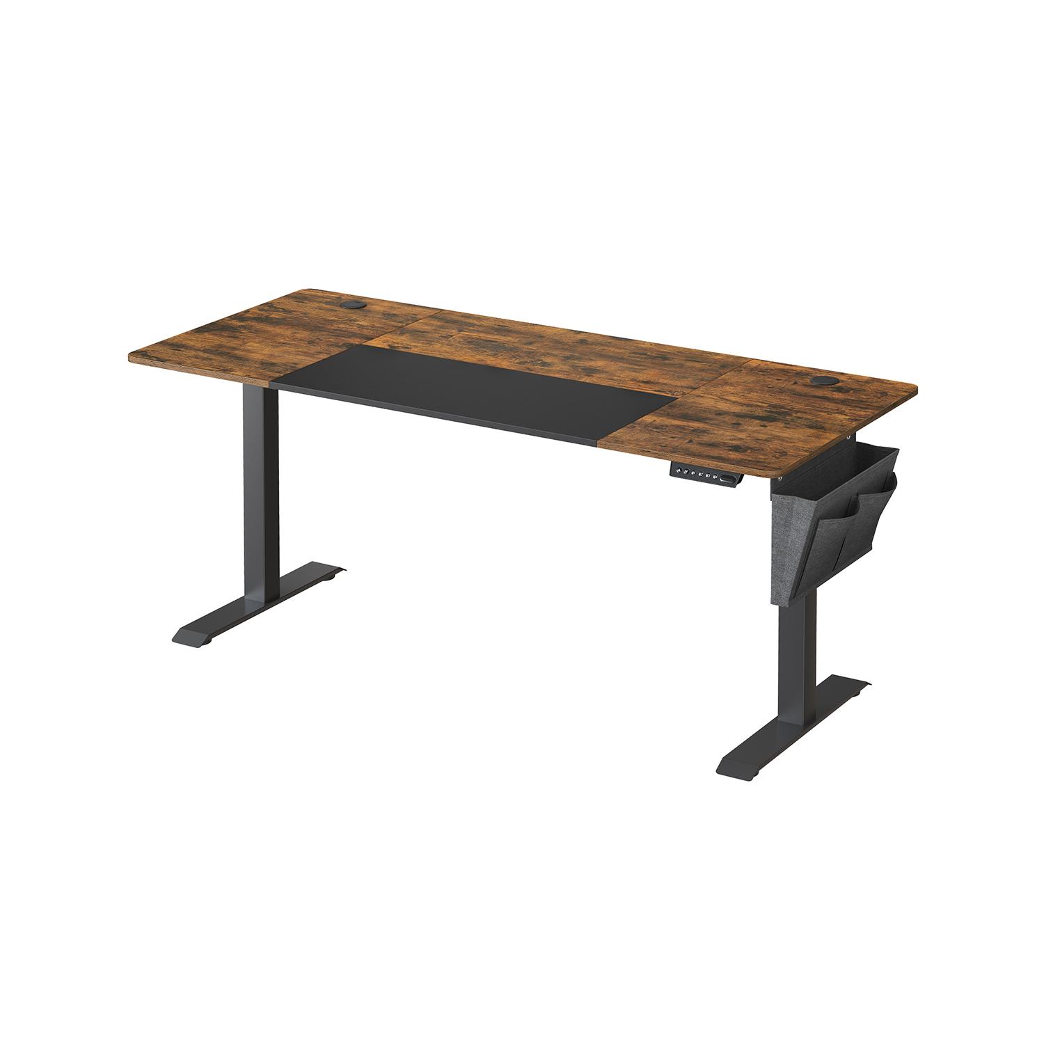 Hæve-sænke skrivebord SONGMICS, 70 × 160 × 72–120 cm, delt bordplade, hukommelsesfunktion, vintage brun/sort