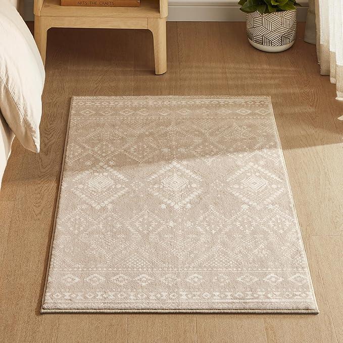 Gulvtæppe – SONGMICS HOME boho, 61 × 92 cm, skridsikkert, maskinvaskbart, cappuccino beige