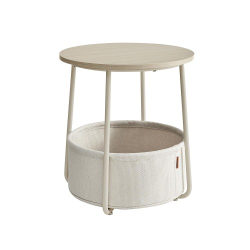 Rundt sidebord med stofkurv lille sofabord, cremehvid (LET223K67)