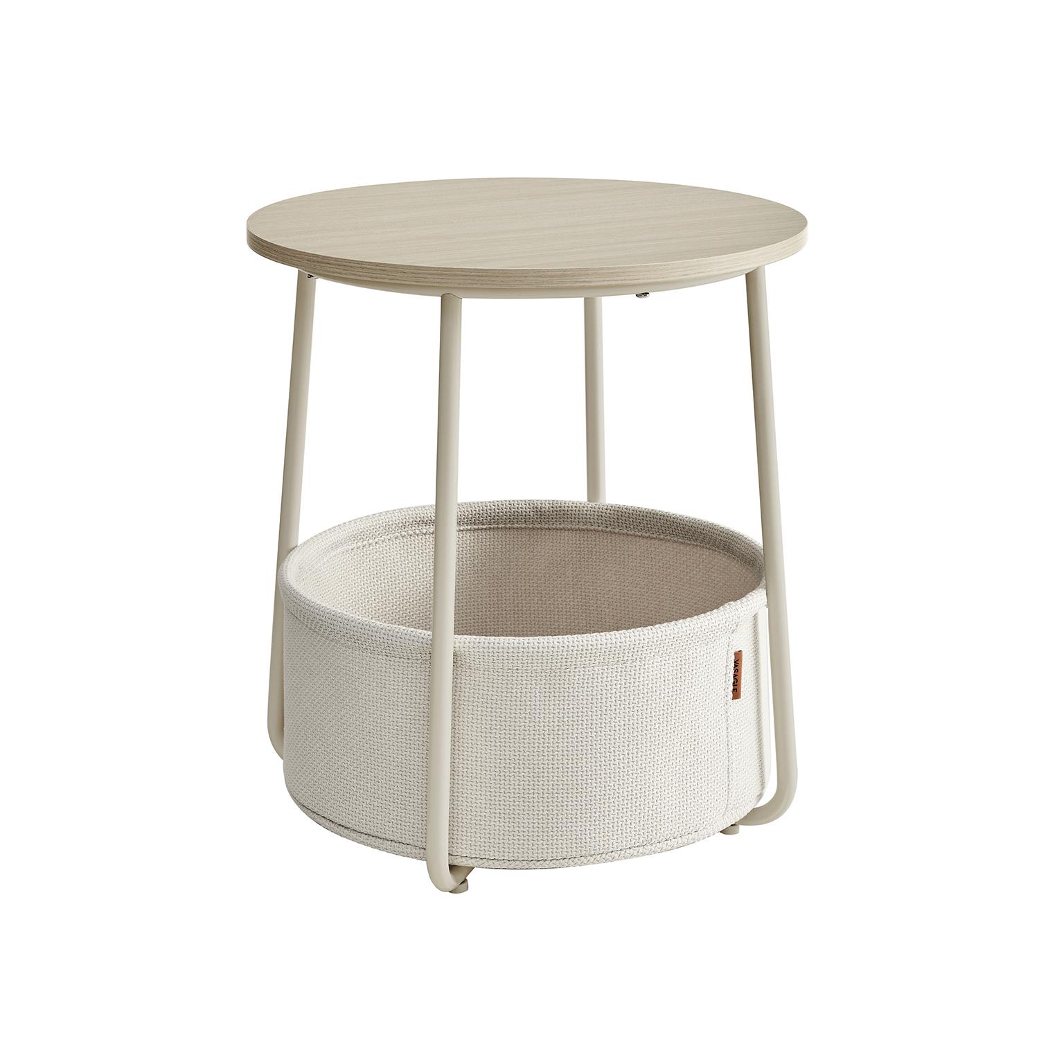 Rundt sidebord med stofkurv lille sofabord, cremehvid (LET223K67)