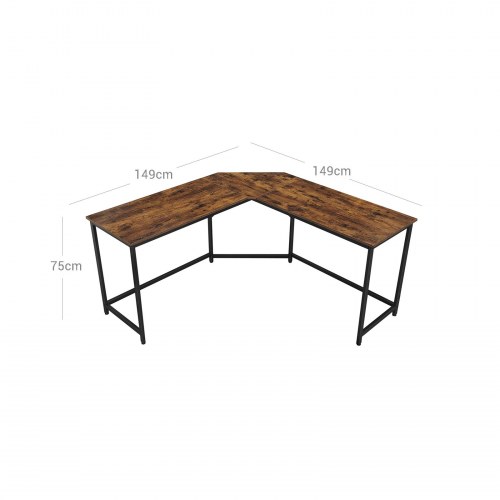 Skrivebord i L-form hjørneskrivebord, industriel, rustik brun/sort (LWD73X)