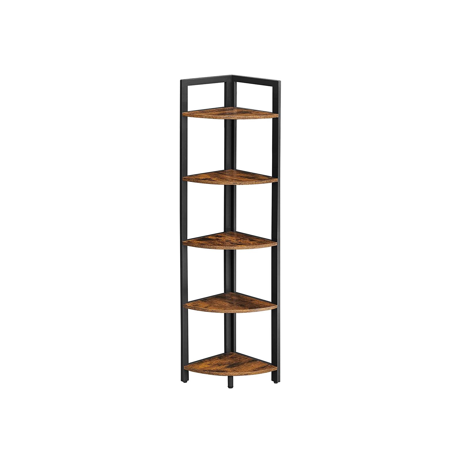 Hjørnereol 5 hylder industriel, 30 × 30 × 150 cm, rustik brun/sort billede