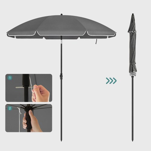 Parasol 2 m strandparasol med vippefunktion, UPF 50+, grå