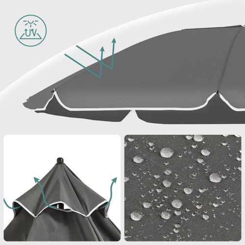 Parasol 2 m strandparasol med vippefunktion, UPF 50+, grå