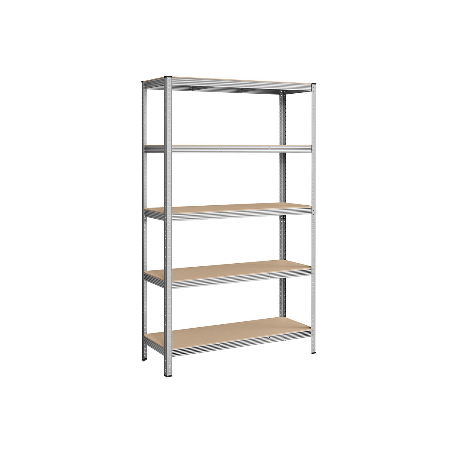 Reol til garage stålhylle med 5 niveauer, 60 × 120 × 200 cm, sølv
