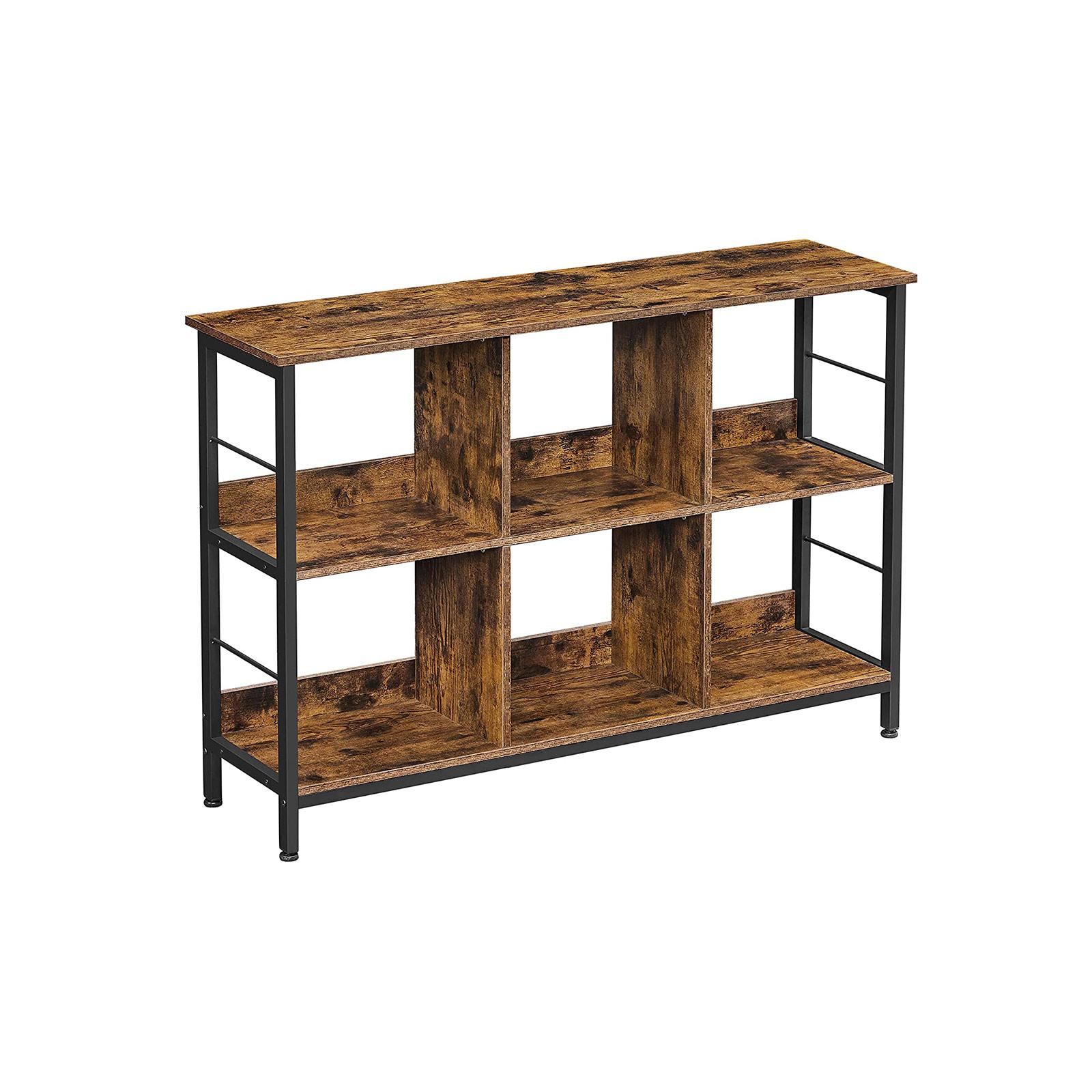 Bogreol industrielt reolsystem med 6 rum, vintage brun/sort, 120 × 33 × 80 cm billede