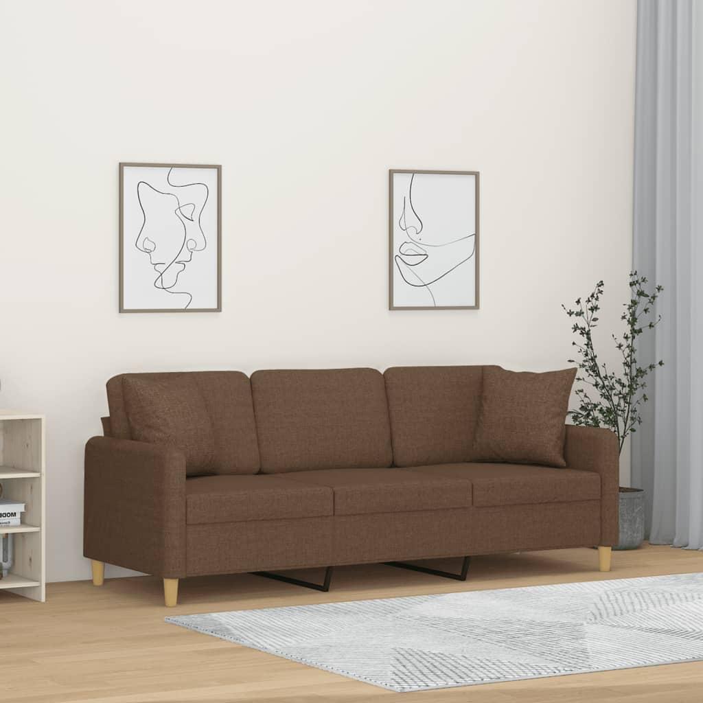 3-personers sofa med pyntepuder 180 cm stof brun
