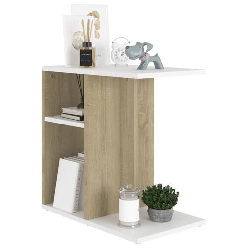 Sidebord 50x30x50 cm konstrueret træ hvid og egetræsfarvet