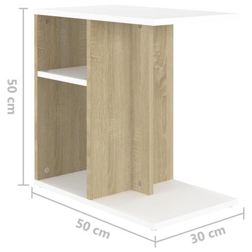 Sidebord 50x30x50 cm konstrueret træ hvid og egetræsfarvet