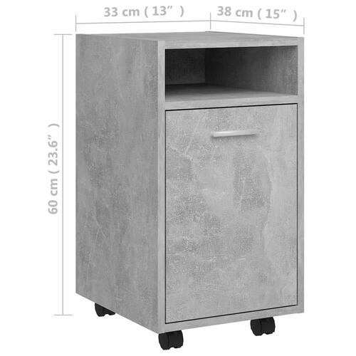 Sideskab med hjul 33x38x60 cm spånplade betongrå