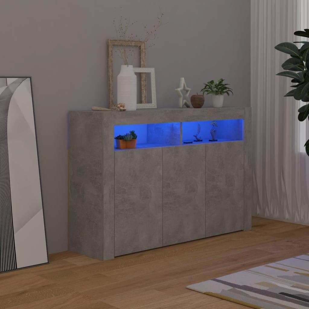 Skænk med LED-lys 115,5x30x75 cm betongrå