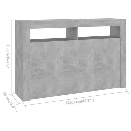Skænk med LED-lys 115,5x30x75 cm betongrå