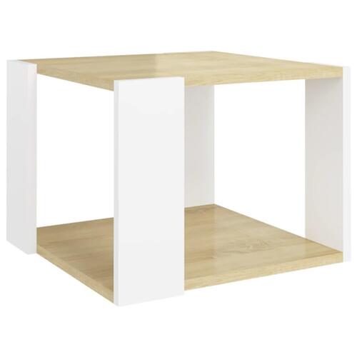 Sofabord 40x40x30 cm spånplade hvid og sonoma-eg