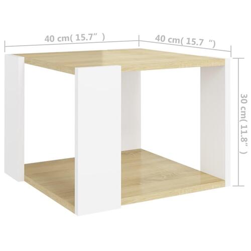 Sofabord 40x40x30 cm spånplade hvid og sonoma-eg