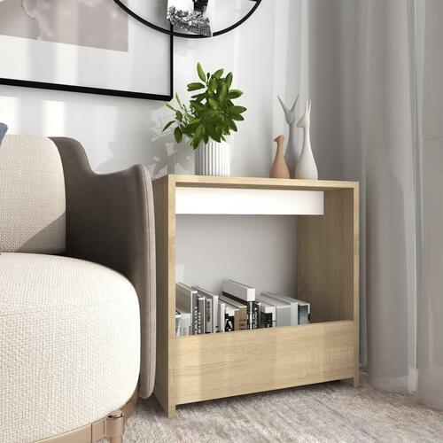 Sidebord 50x26x50 cm konstrueret træ hvid og sonoma-eg