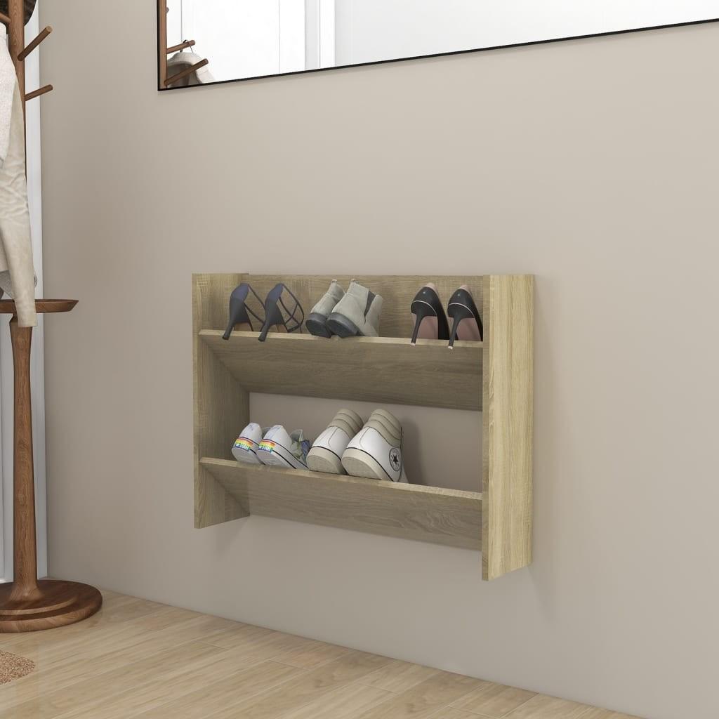 Væghængt skoskab 80x18x60 cm konstrueret træ sonoma-eg