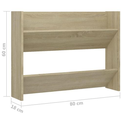 Væghængt skoskab 80x18x60 cm konstrueret træ sonoma-eg