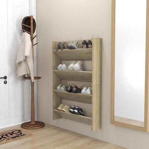 Væghængt skoskab 2 stk. 80x18x60 cm konstrueret træ sonoma-eg