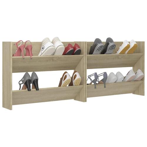 Væghængt skoskab 2 stk. 80x18x60 cm konstrueret træ sonoma-eg