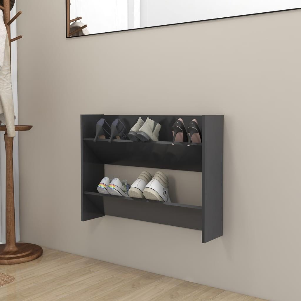 Væghængt skoskab 80x18x60 cm konstrueret træ grå