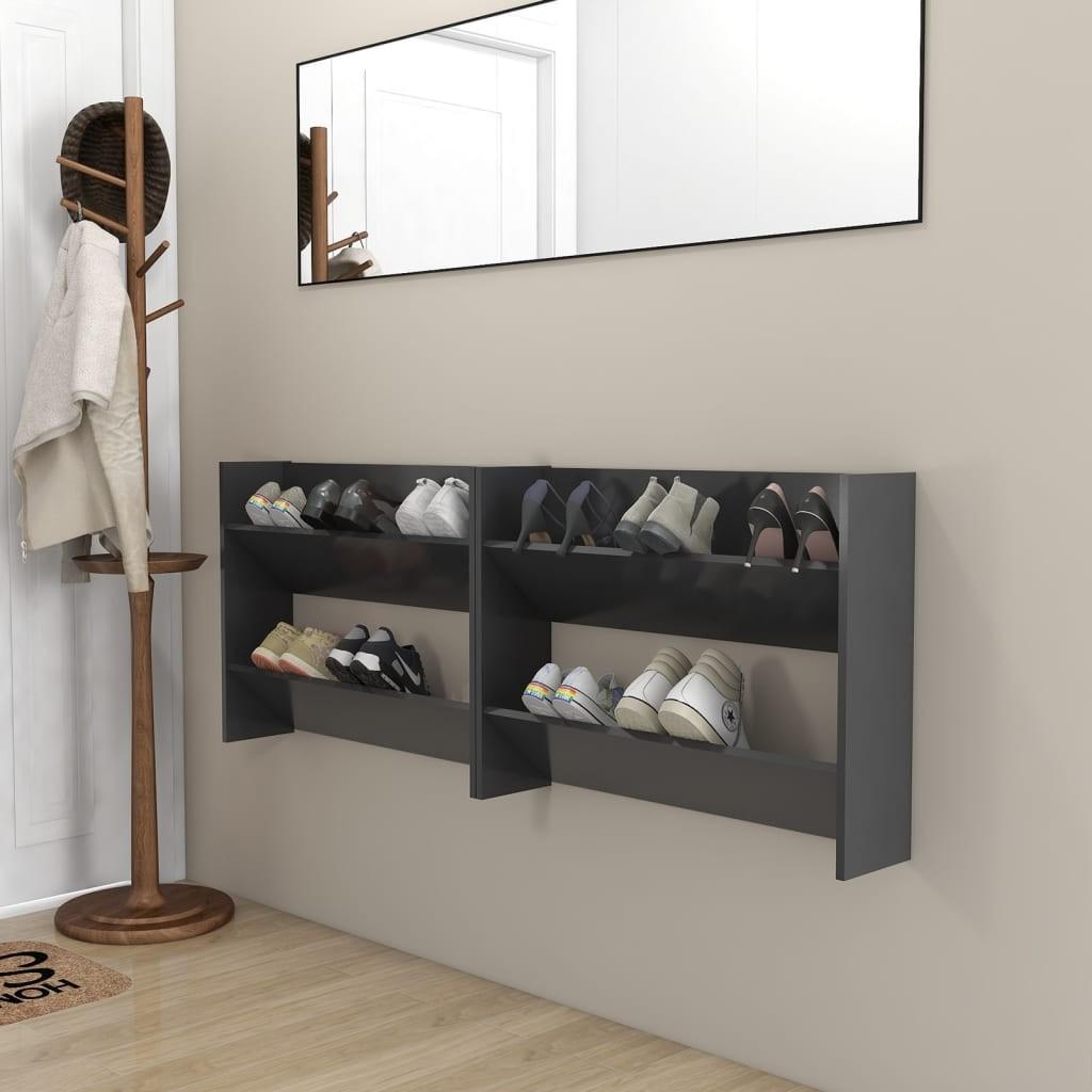 Væghængt skoskab 2 stk. 80x18x60 cm konstrueret træ grå