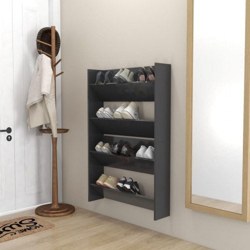 Væghængt skoskab 2 stk. 80x18x60 cm konstrueret træ grå